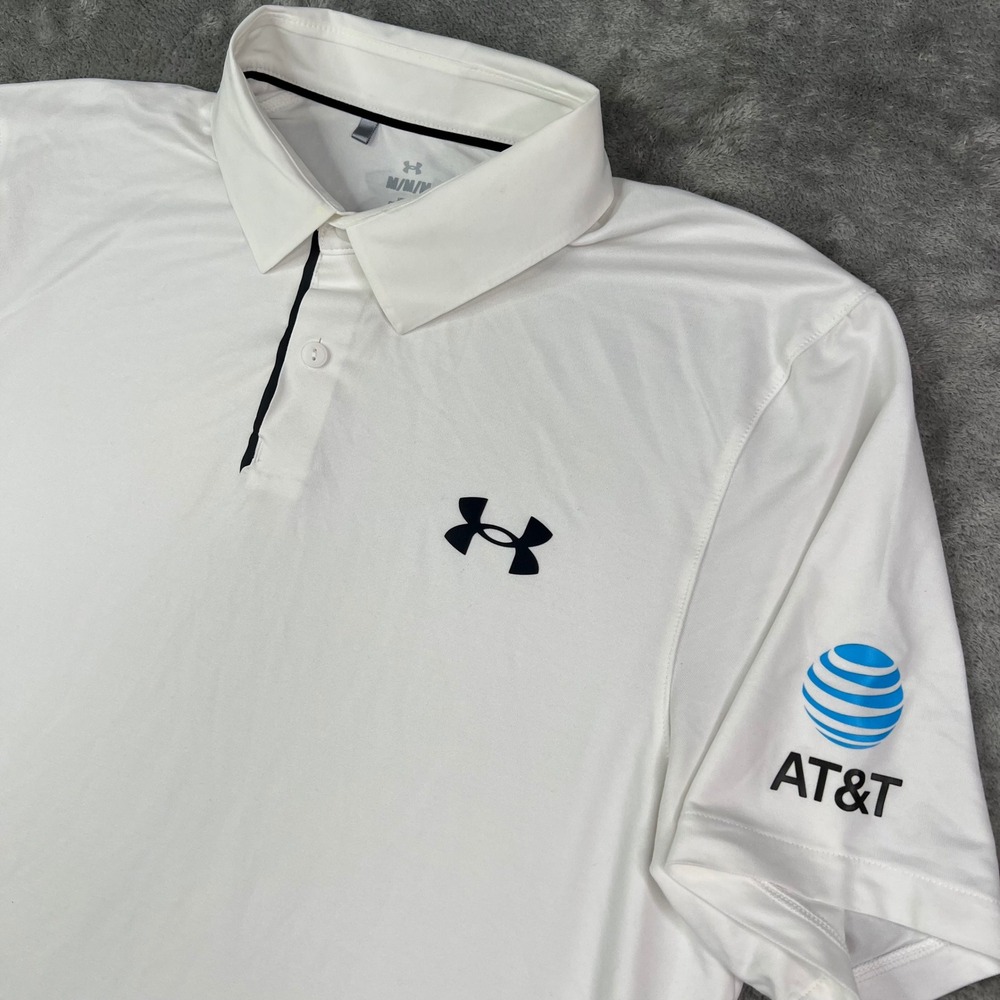 Under Armour Polo Shirt Mens Medium White Solid Performance Stretch AT&T Logo